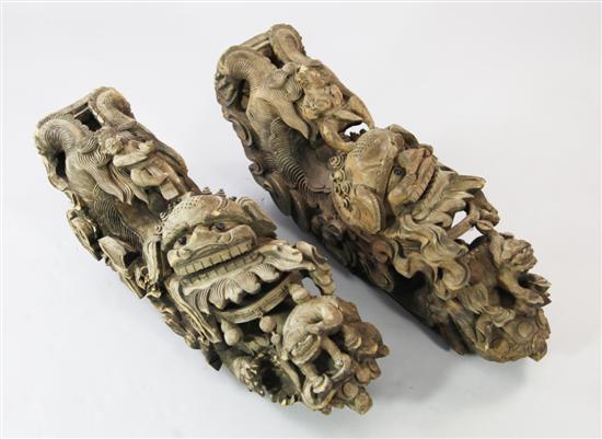 2 Chinese carved supports